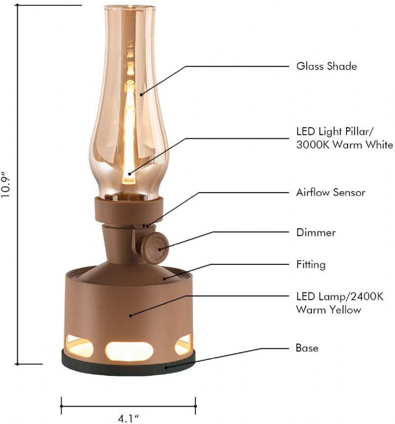 Tubicen Old Days T140004 Khaki 2-světelná Bezdrátová Led Olejová Lampa Noční Stolek Petrolejová Dobíjecí S Řízením Proudění Vzduchu A Gravitace