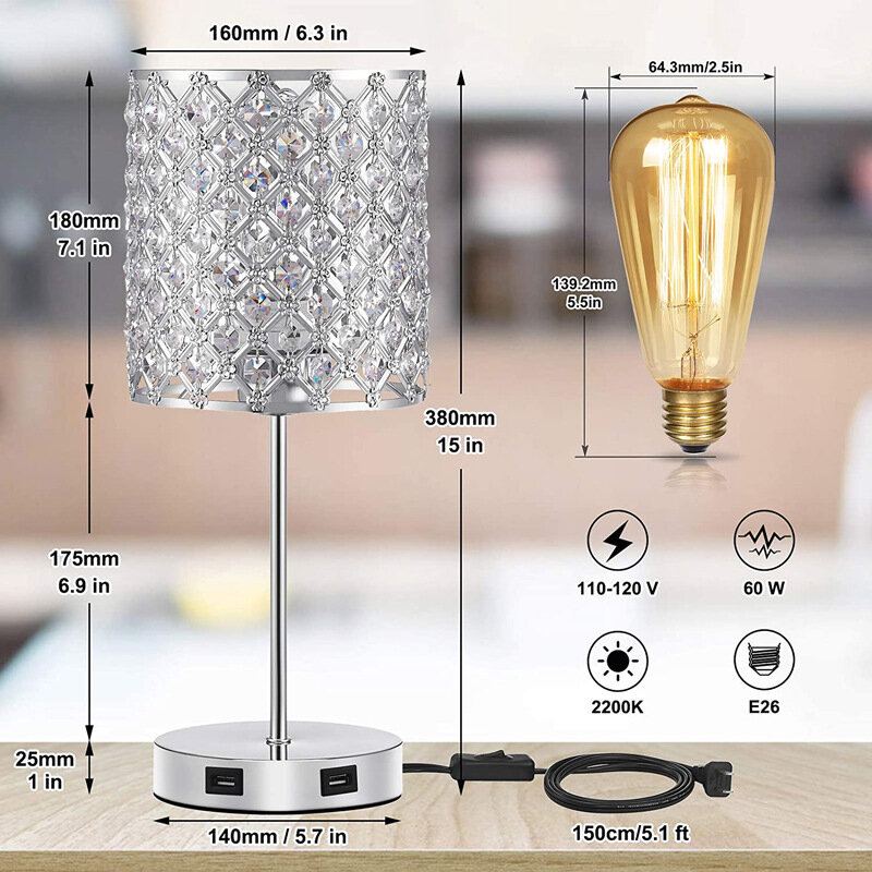 Usb Dobíjecí Křišťálová Stolní Lampa S Dotykovým Stmíváním Nočních Světel Noční Světlo Do Ložnice Se Světelným Zdrojem