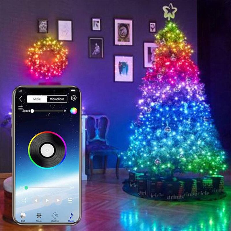 Usb Fairy Lights Led Řetězová Světla Synchronizace Hudby Bluetooth App Telefon Vnitřní Venkovní Třpytivá 32.8 Ft Závěsná S Hvězdami Měnící Barvu