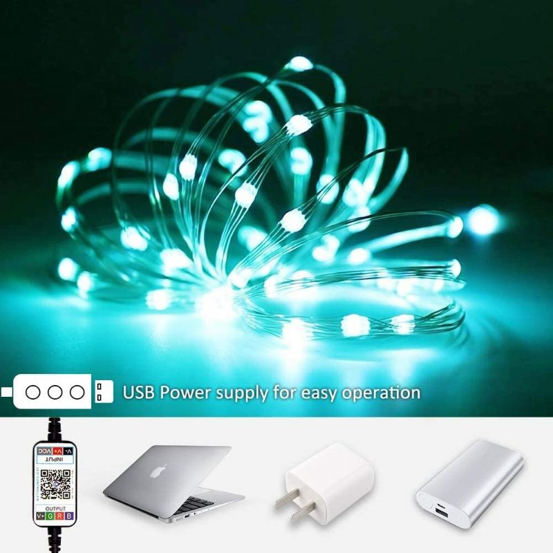 Usb Fairy Lights Led Řetězová Světla Synchronizace Hudby Bluetooth App Telefon Vnitřní Venkovní Třpytivá 32.8 Ft Závěsná S Hvězdami Měnící Barvu