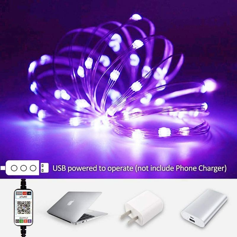 Usb Fairy Lights Led Řetězová Světla Synchronizace Hudby Bluetooth App Telefon Vnitřní Venkovní Třpytivá 32.8 Ft Závěsná S Hvězdami Měnící Barvu