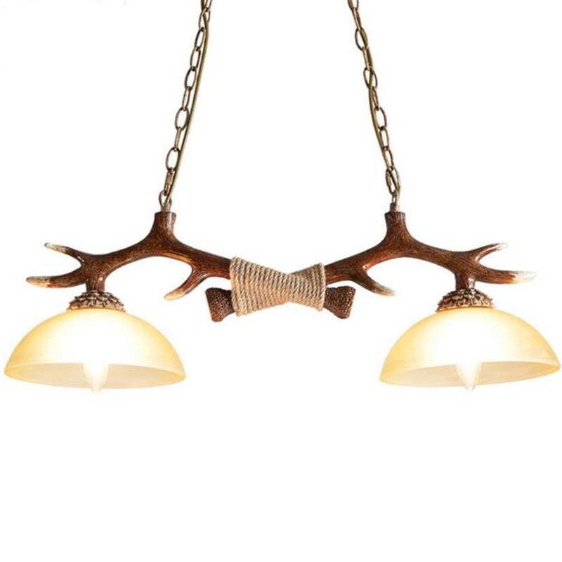 Vintage Paroží Pryskyřice Double Light Jelení Roh Přívěsek Lustr Lampa Jídelní Bar