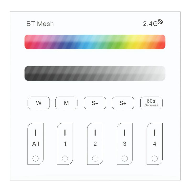 Zj-trbm-rgbw-a Bluetooth Mesh Rgbw Touch Remote Panel Dimmer Controller Práce S Amazon Alexa Google Home Ac100-240v