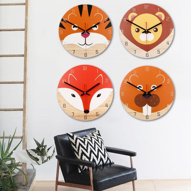 28cm Animal Mute Kulaté Nástěnné Hodiny Modern Home Living Room Kitchen Watch Decor