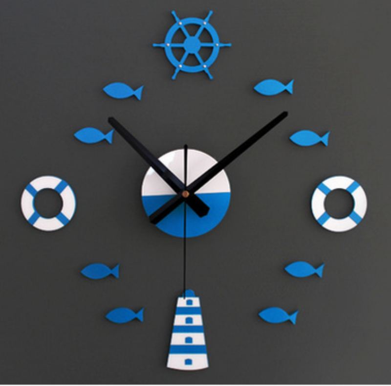 Akrylátové Nástěnné Hodiny Ve Středomořském Stylu Pro Kutily Bóje Na Malé Ryby Zvonek Diy Mute Wall Clock