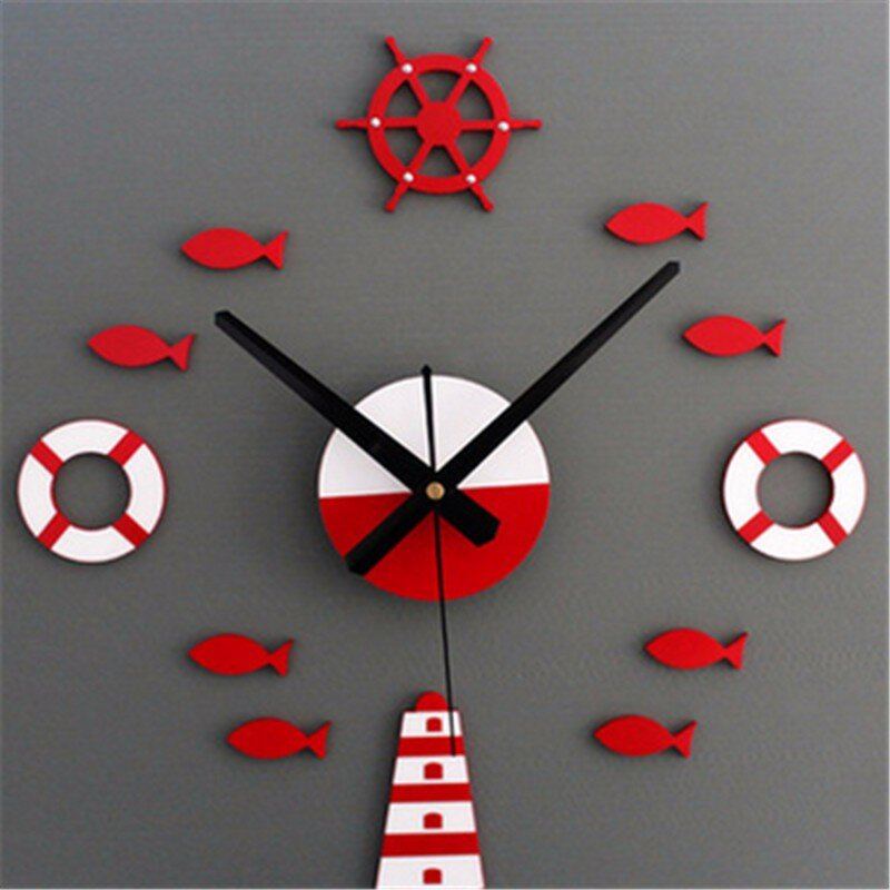 Akrylátové Nástěnné Hodiny Ve Středomořském Stylu Pro Kutily Bóje Na Malé Ryby Zvonek Diy Mute Wall Clock