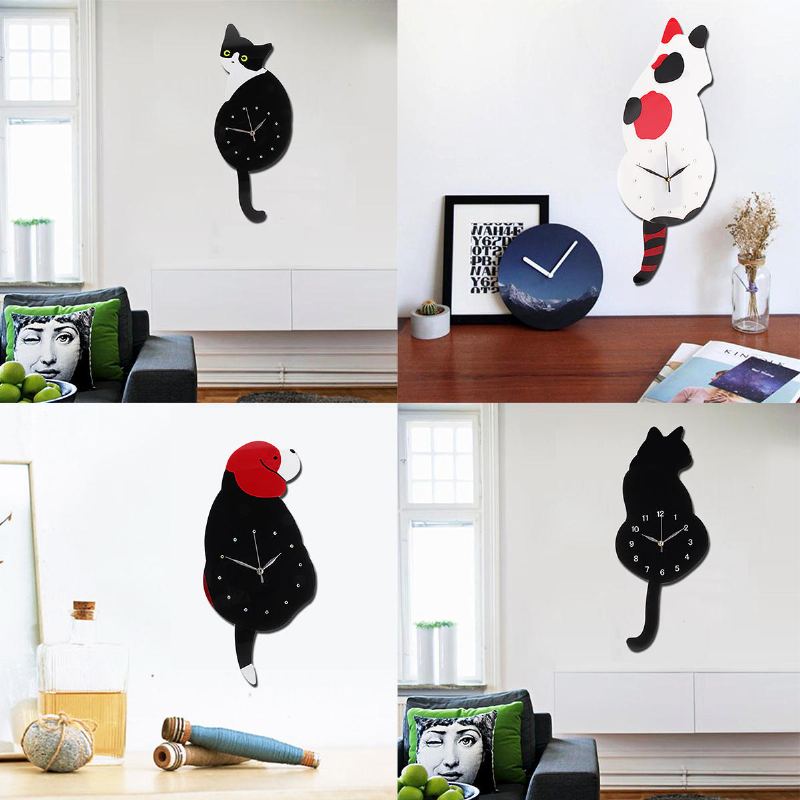 Krásné Zvíře Kočka Pes Ve Tvaru Kyvadla S Kyvadlem Nástěnné Hodiny Home Decor