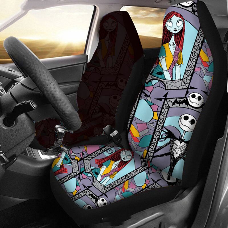 1/2ks Skull Printed Univerzální Potah Předního Sedadla Auto Cushion Protector Mat