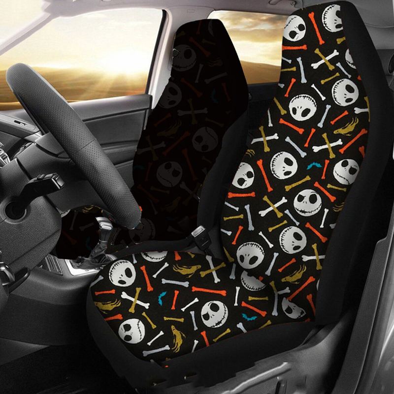 1/2ks Skull Printed Univerzální Potah Předního Sedadla Auto Cushion Protector Mat