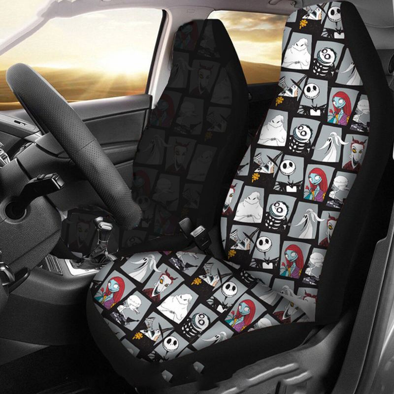 1/2ks Skull Printed Univerzální Potah Předního Sedadla Auto Cushion Protector Mat