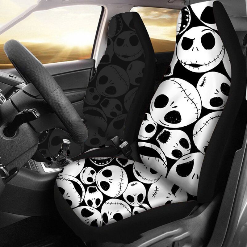 1/2ks Skull Printed Univerzální Potah Předního Sedadla Auto Cushion Protector Mat