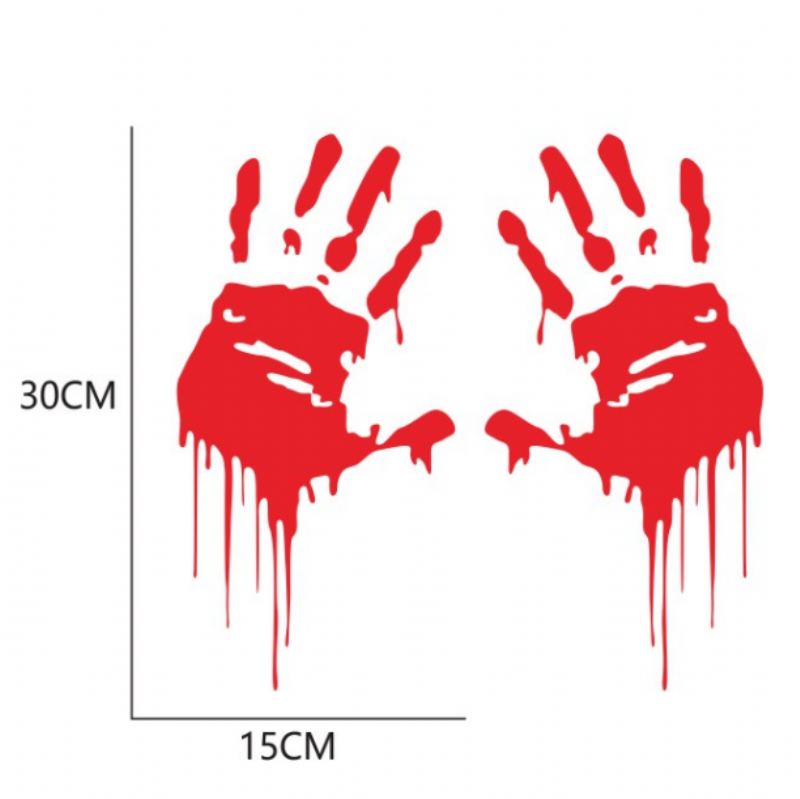 2ks Nálepky Krvavé Kapající Ruce Na Nárazník Auta Legrační Téma Halloween Kreativní Krvácející Dekorace