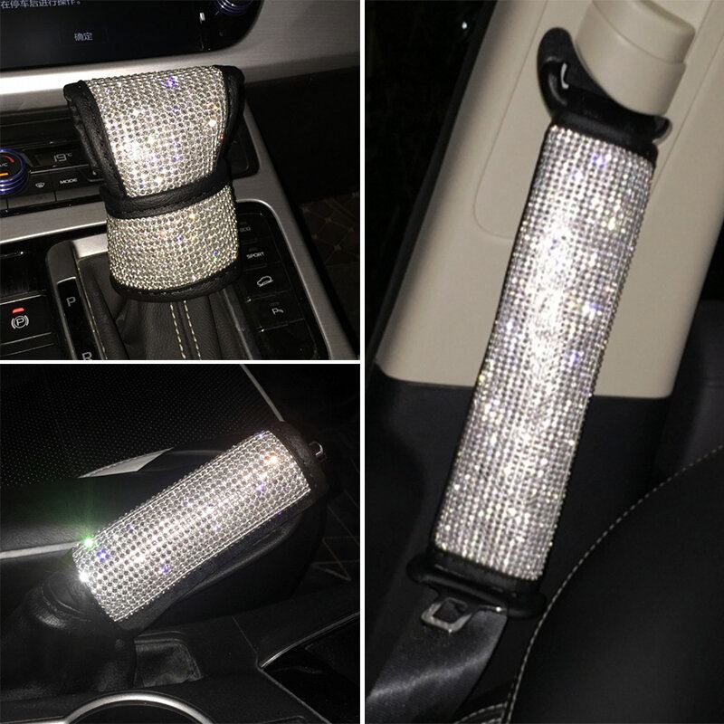 Knoflík Řadicí Páky Ruční Brzda Kryt Bezpečnostního Pásu Bling Crystal Gear Dekor Interiéru Automobilu