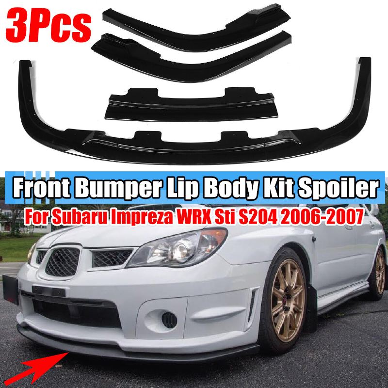 Pro Subaru Impreza Wrx Sti S204 2006-2007 Lesklá Černá Přední Nárazník Hrana Spoiler Kryt Trim Body Kit 3ks