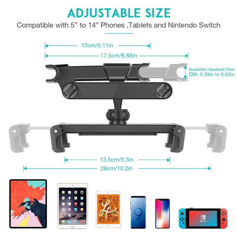 Sawake Univerzální Držák Na Opěrku Hlavy Do Auta Na Tablet Otočný O 360° Nastavitelné Opěradlo Sedadla Telefonu Stojan Na Zadní Sedadlo Pro Zařízení Ipad/tablet/smartphone 5–14 Palců