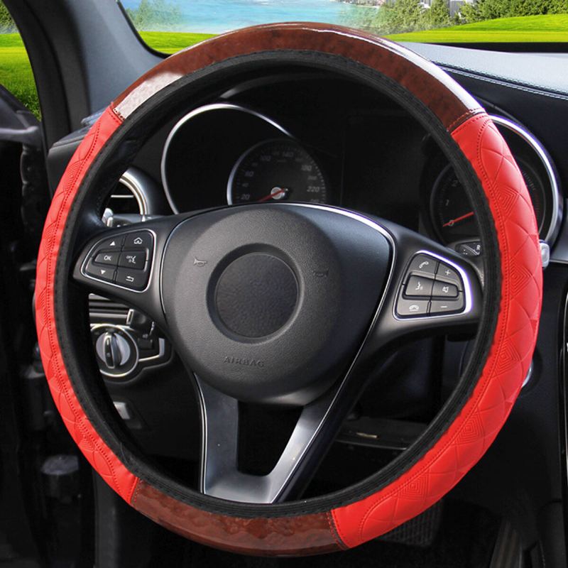 Wood Grain Kůže Auto Potah Na Volant Ochranný Univerzální Protiskluzový