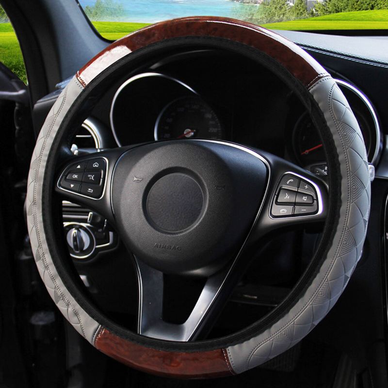 Wood Grain Kůže Auto Potah Na Volant Ochranný Univerzální Protiskluzový