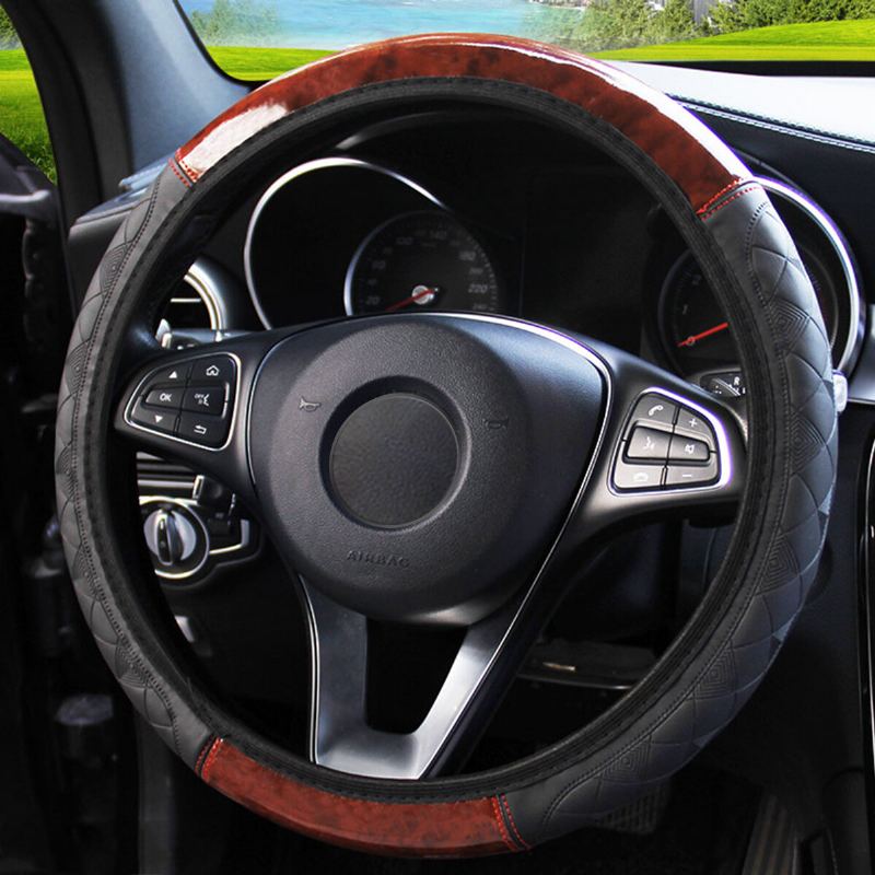 Wood Grain Kůže Auto Potah Na Volant Ochranný Univerzální Protiskluzový