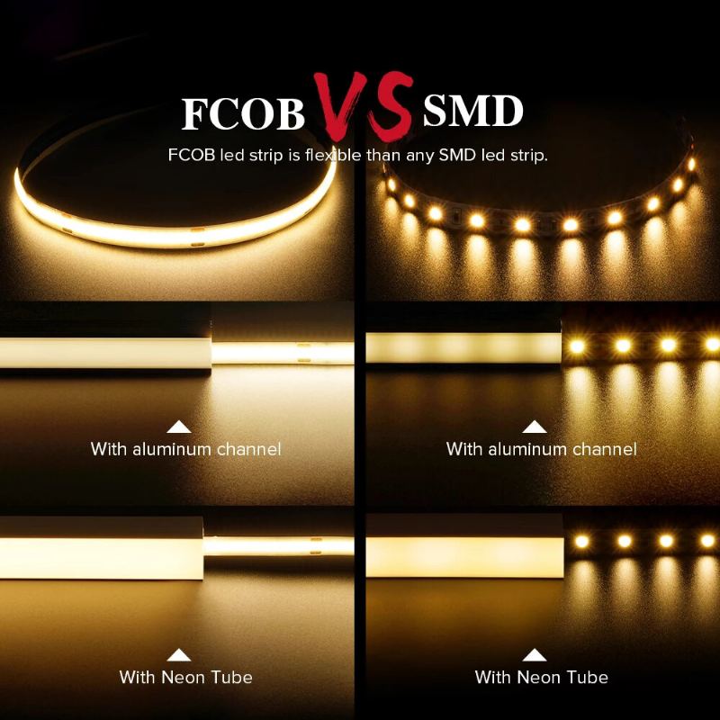 12v/24v Led Noční Světelný Pás 360/528 Led Flexibilní Fcob Cob Led Pás S Měnitelnou Barevnou Teplotou Pro Kuchyň V Ložnici