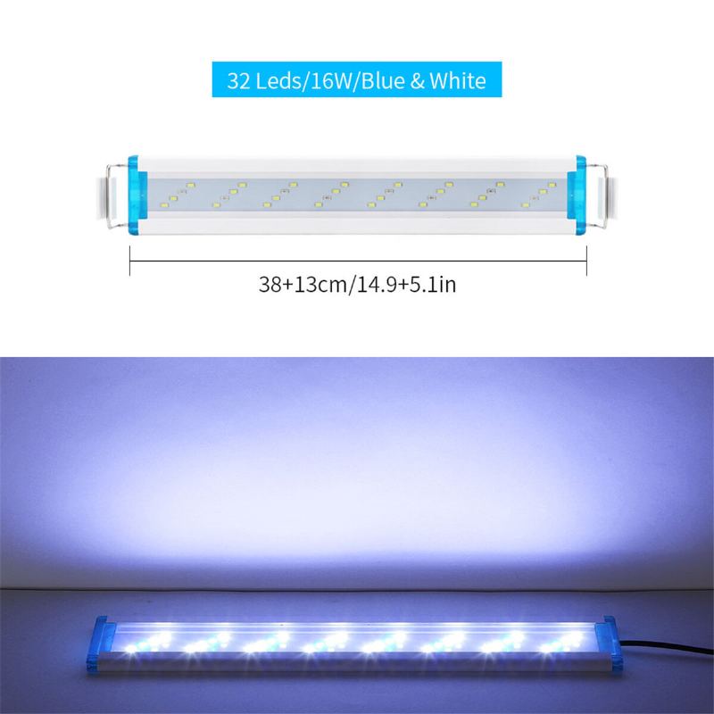 18-48cm Akvárium Led Osvětlení S Výsuvnými Držáky Bílé A Modré Led Vhodné Pro