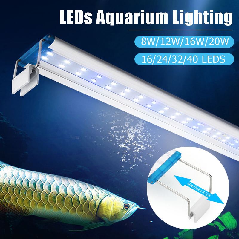 18-48cm Akvárium Led Osvětlení S Výsuvnými Držáky Bílé A Modré Led Vhodné Pro