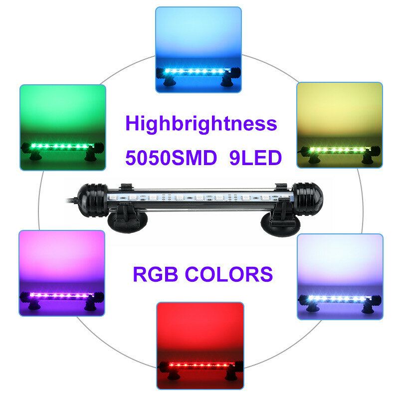 18cm 5050smd 9led Akváriová Rybí Nádrž Rgb Lehká Ponorná Vodotěsná Barová Lampa