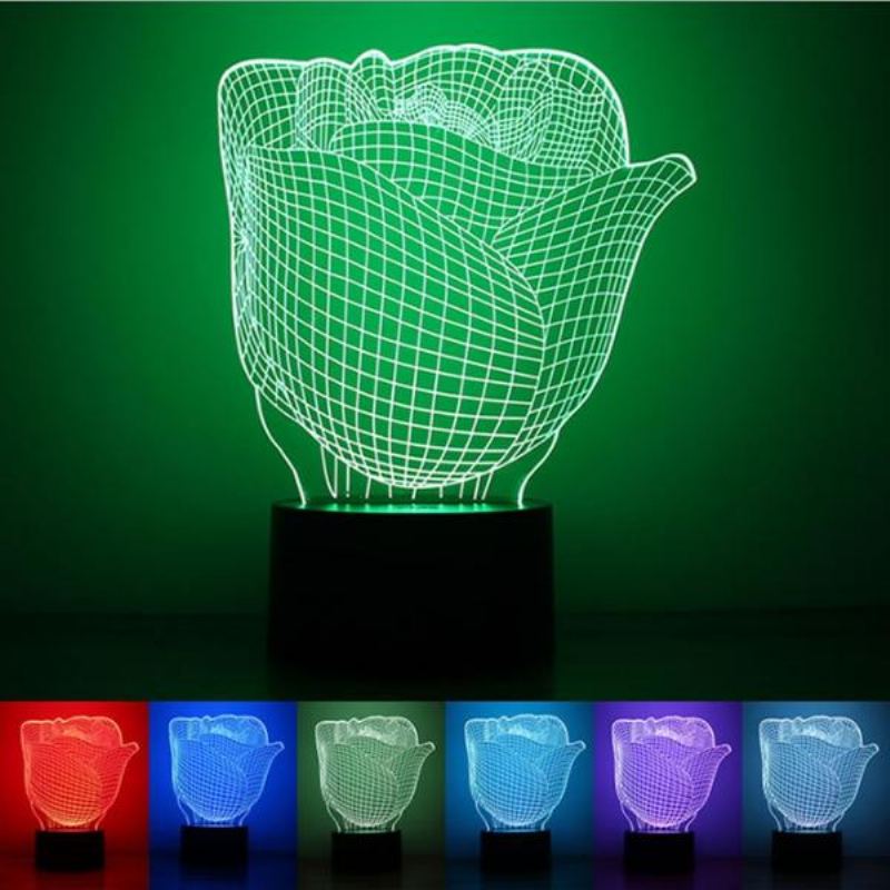 3d Illuminated Illusion Color Měnící Rose Led Stolní Noční Lampa