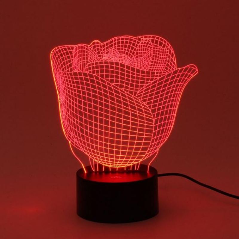 3d Illuminated Illusion Color Měnící Rose Led Stolní Noční Lampa