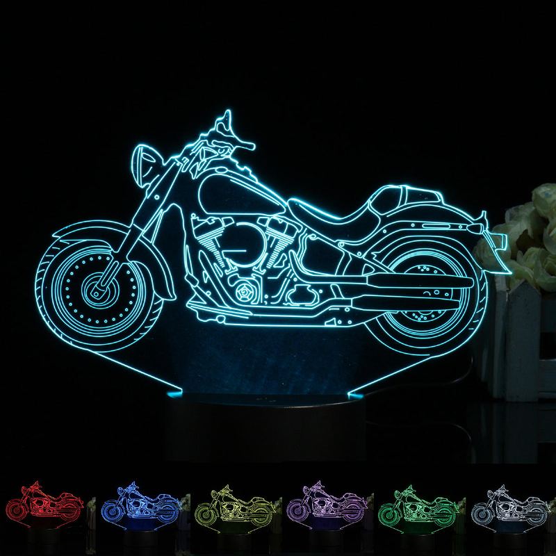 3d Illusion Motocyklová Led Stolní Lampa 7 Změna Barvy Dotykový Spínač Noční Světlo