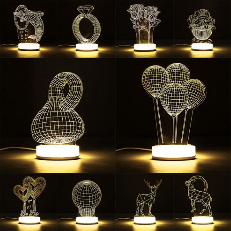 3d Illusion Usb Led Noční Světlo Teplé Bílé Stolní Lampa Vánoční Dárek