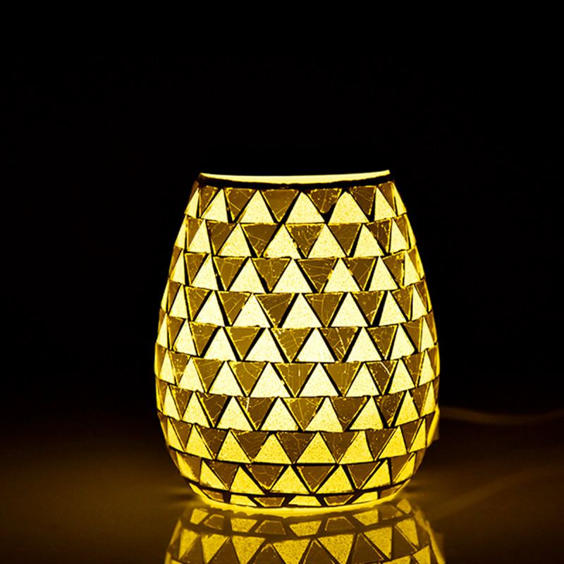 3d Skleněná Elektrická Aromaterapeutická Lampa Trojúhelníkový Vzor Teplá Bílá Světla Domácí Aromaterapeutické Světlo
