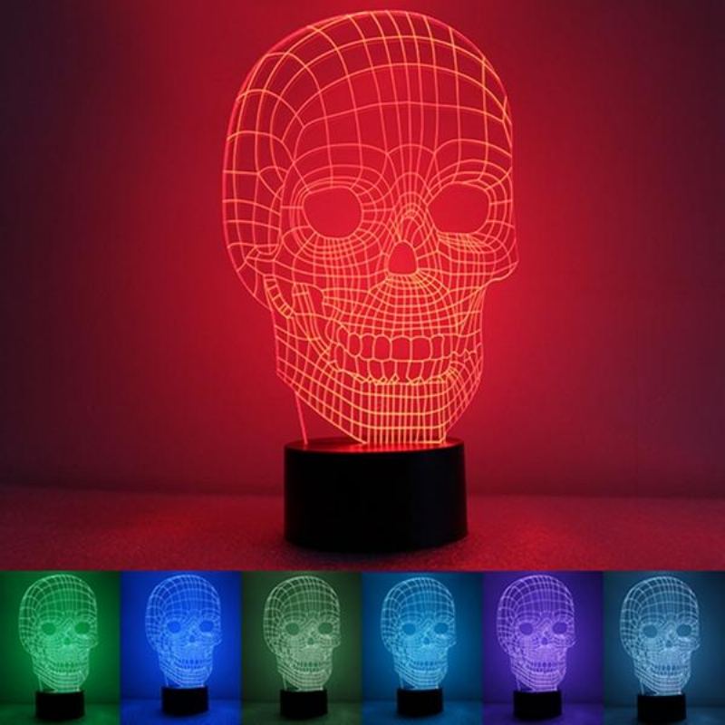 3d Skull Illusion Led Stolní Světlo Usb 7 Barev Měnící Noční Lampa Domácí Dekorace