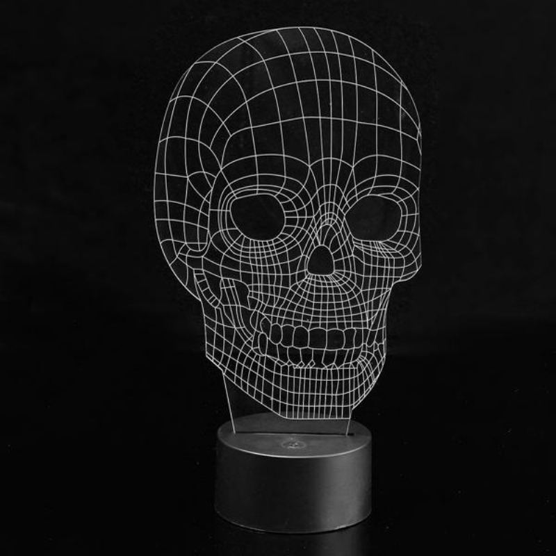 3d Skull Illusion Led Stolní Světlo Usb 7 Barev Měnící Noční Lampa Domácí Dekorace