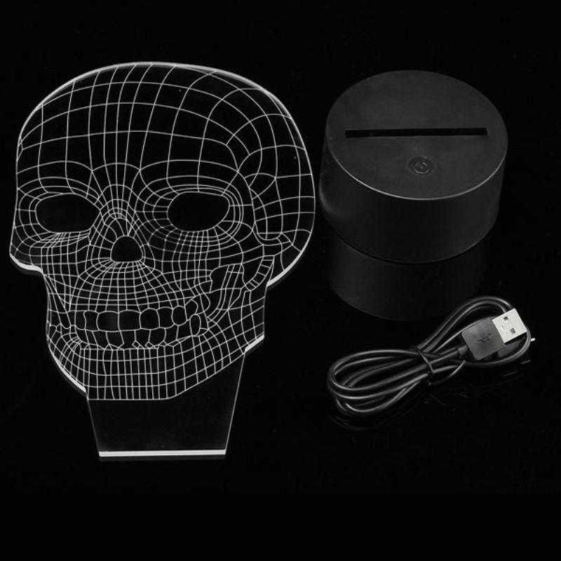 3d Skull Illusion Led Stolní Světlo Usb 7 Barev Měnící Noční Lampa Domácí Dekorace