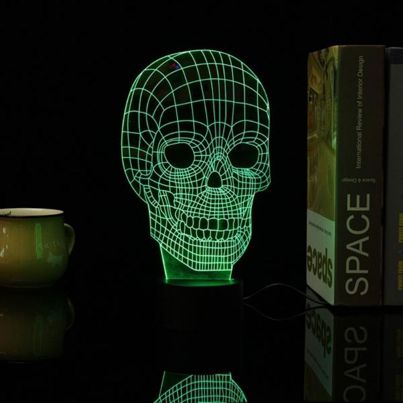 3d Skull Illusion Led Stolní Světlo Usb 7 Barev Měnící Noční Lampa Domácí Dekorace