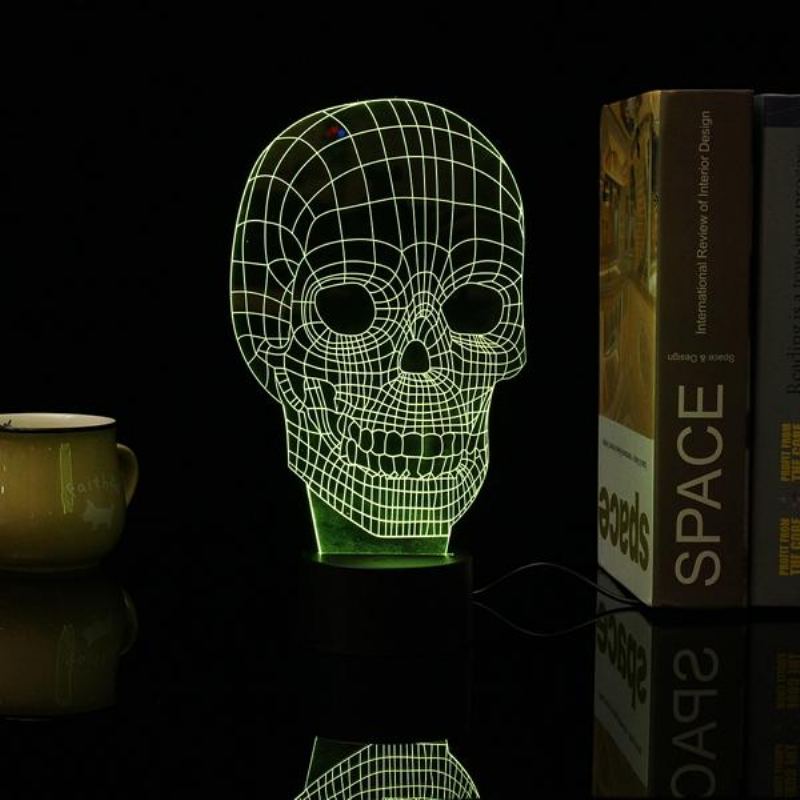 3d Skull Illusion Led Stolní Světlo Usb 7 Barev Měnící Noční Lampa Domácí Dekorace