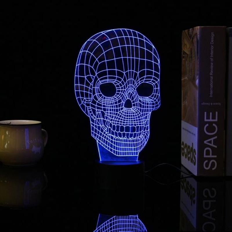 3d Skull Illusion Led Stolní Světlo Usb 7 Barev Měnící Noční Lampa Domácí Dekorace