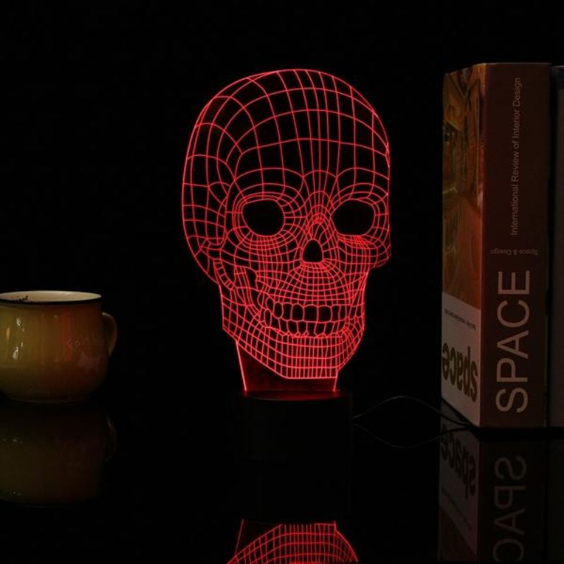 3d Skull Illusion Led Stolní Světlo Usb 7 Barev Měnící Noční Lampa Domácí Dekorace