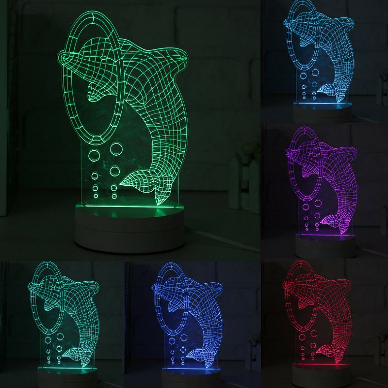 3d Vícebarevná Led Noční Lampa Se Vzorem Delfínů S Vypínačem Home Party Decor 220v