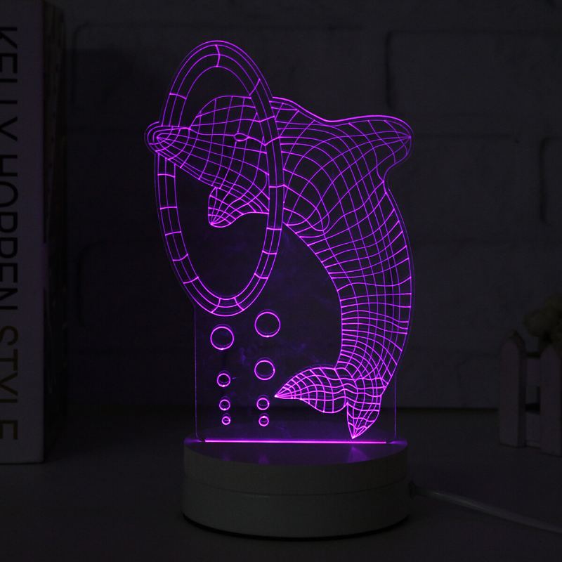 3d Vícebarevná Led Noční Lampa Se Vzorem Delfínů S Vypínačem Home Party Decor 220v