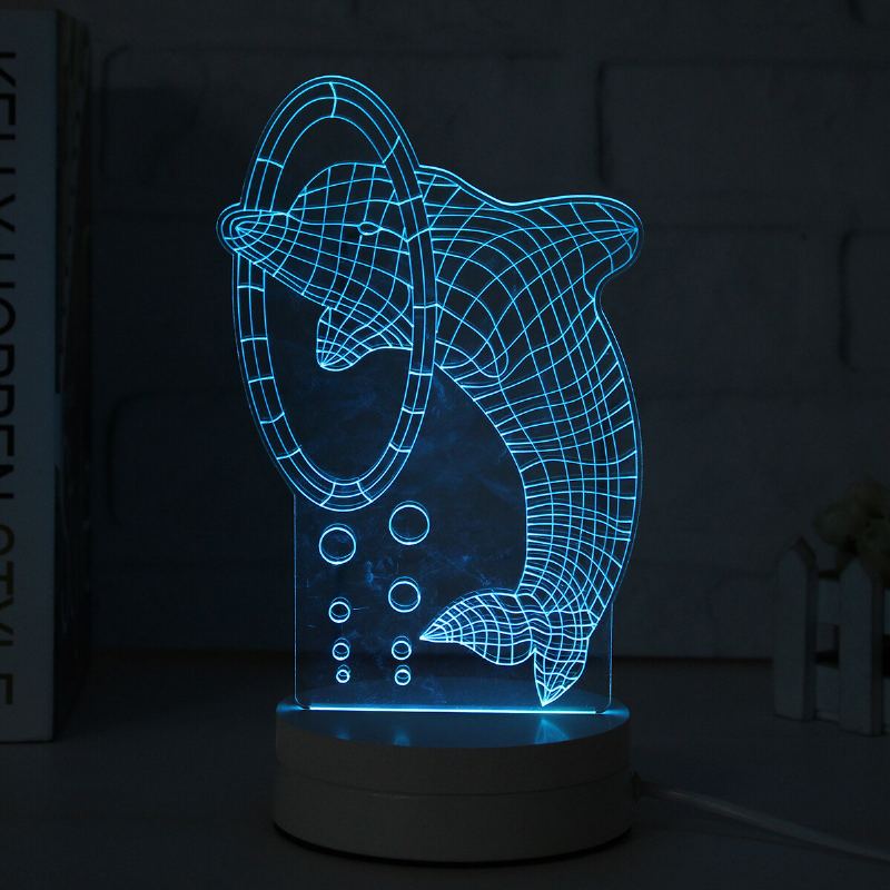 3d Vícebarevná Led Noční Lampa Se Vzorem Delfínů S Vypínačem Home Party Decor 220v