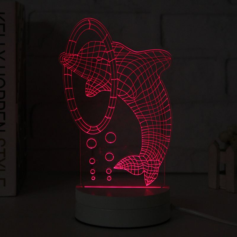 3d Vícebarevná Led Noční Lampa Se Vzorem Delfínů S Vypínačem Home Party Decor 220v