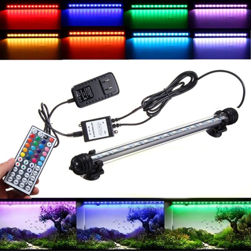 Ac110-240v 18cm 5050 2.9w Rgb Led Akvárium S Rybičkami Bar Ponorná Lampa Měnící Barvu + 44klávesové Dálkové Ovládání