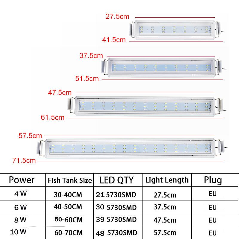 Akvarijní Akváriová Nádrž Eu Plug Led Světlo Nad Hlavou Modrá + Bílá Lampa Rostliny Měsíční Osvětlení