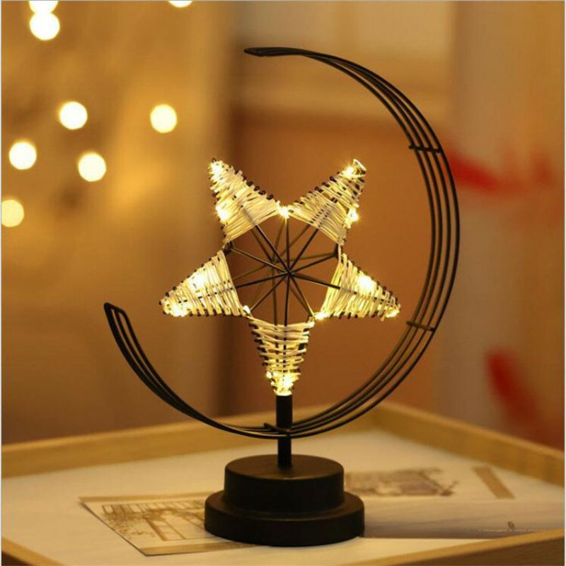 Bateriové/usb Teplé Světlo Černá/růžová Star Moon Noční Stolní Lampa Dárek K Narozeninám