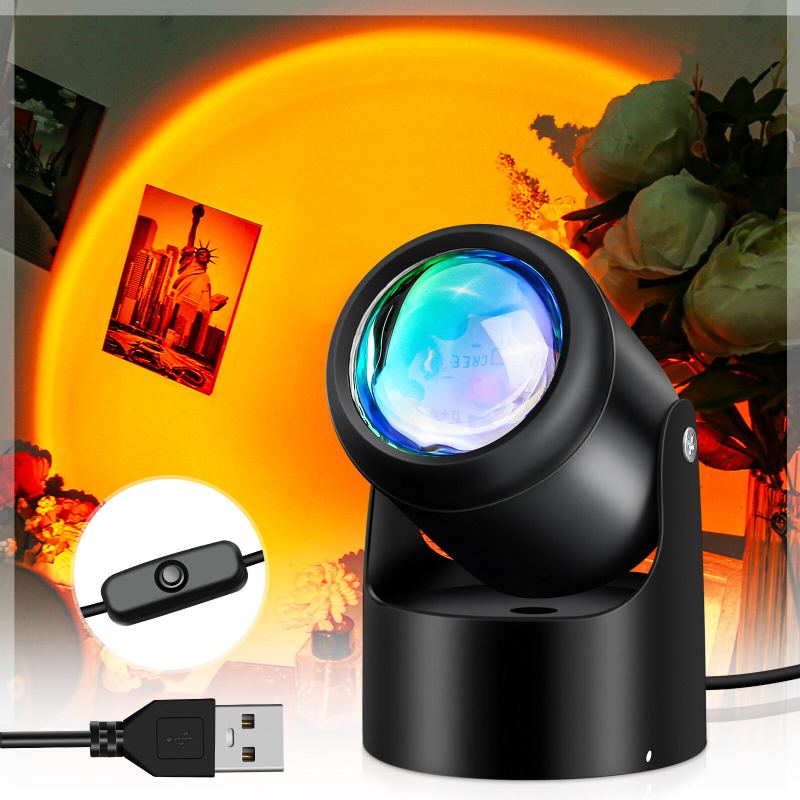 Charminer Rotace 180° Západ Slunce Projekce Led Světlo Sunset Dekor Fotografické Usb Noční Do Ložnice Obývací Pokoj Domácí Párty