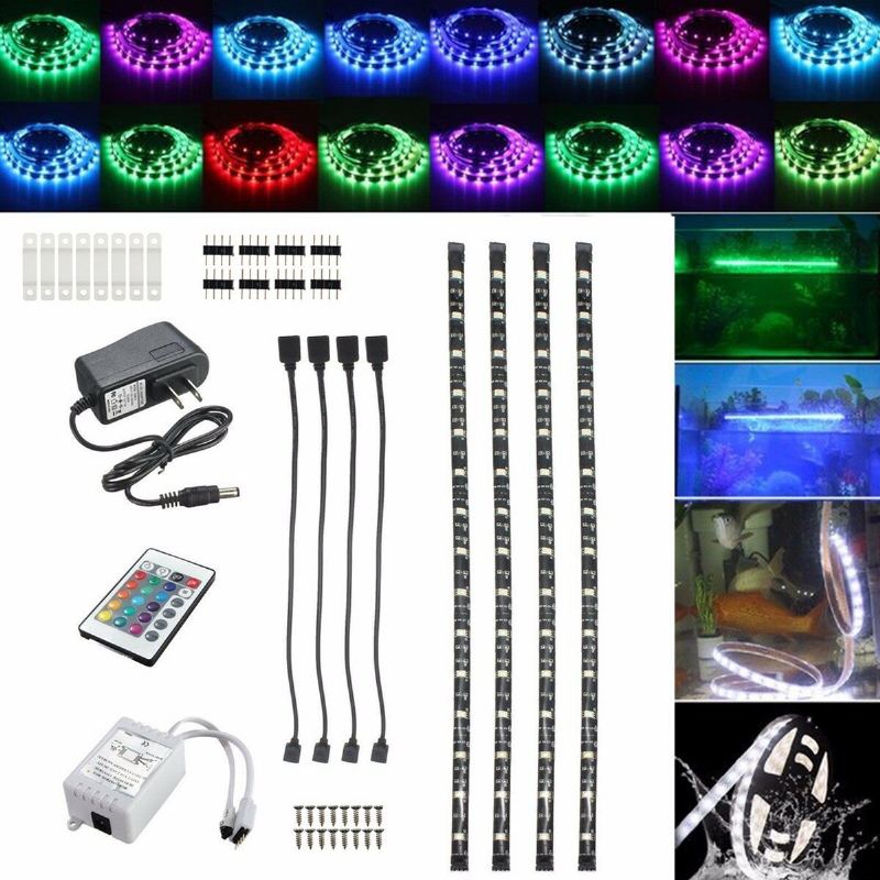 Dc12v 4pcs 50cm Vodotěsné Led Páskové Světlo Rgb Venkovní Lampa + 24klávesové Dálkové Ovládání + Napájecí Adaptér