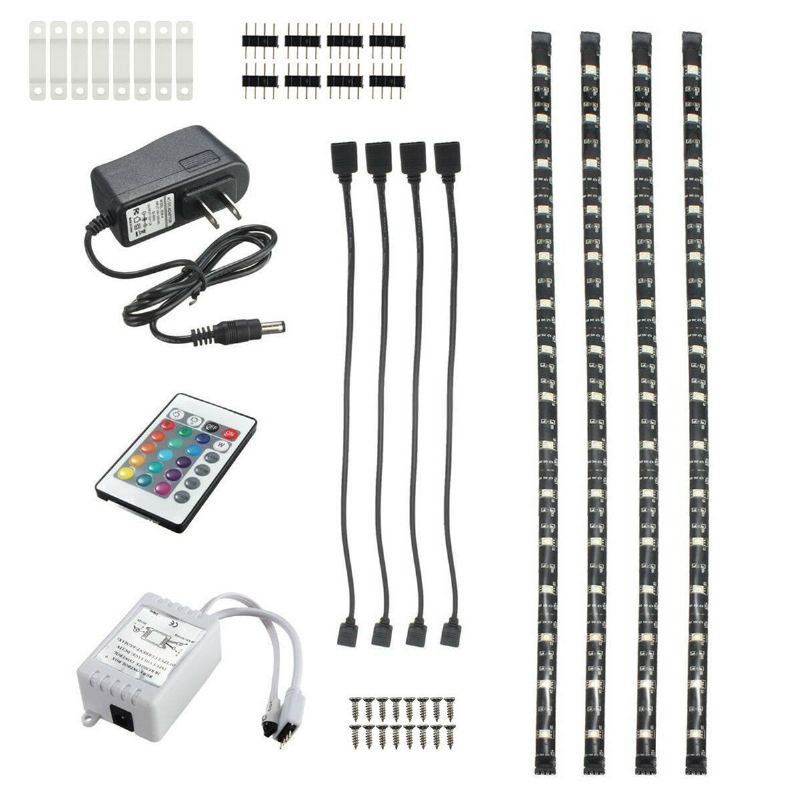 Dc12v 4pcs 50cm Vodotěsné Led Páskové Světlo Rgb Venkovní Lampa + 24klávesové Dálkové Ovládání + Napájecí Adaptér