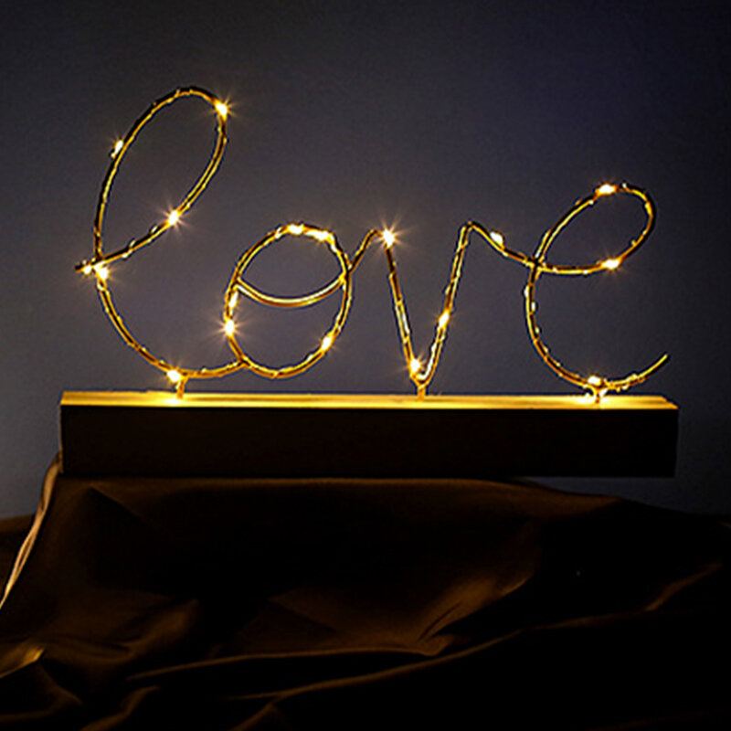 Dřevěné Mini Led Noční Světlo Home Love Stolní Dopisní Lampa Party Decor