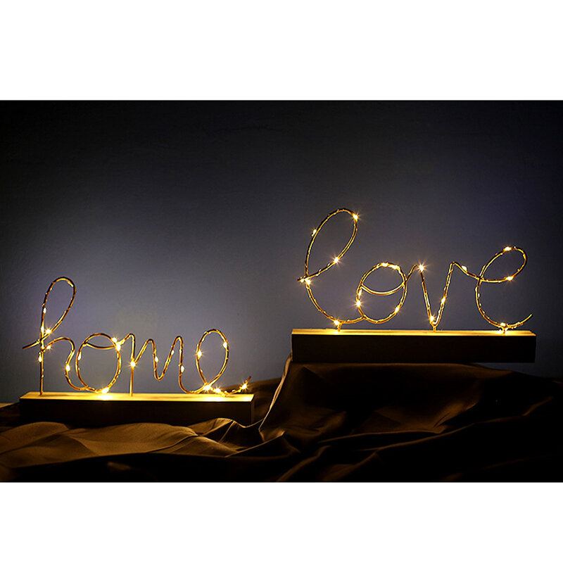 Dřevěné Mini Led Noční Světlo Home Love Stolní Dopisní Lampa Party Decor